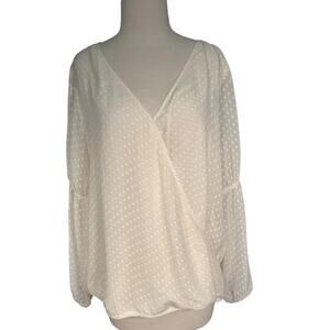 LOFT Outlet Off White Long Sleeve Blouse Body Lined Sheer Sleeve Size Medium